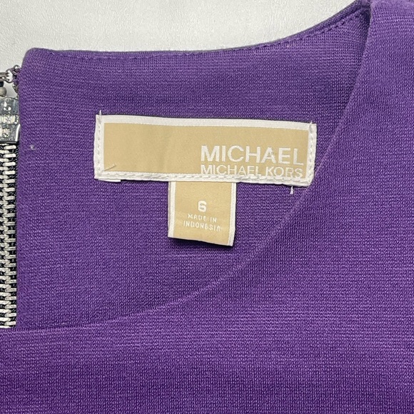 Preloved MICHAEL Michael Kors Colorblock Purple Gray Longsleeves Dress Size 6 - Picture 3 of 9